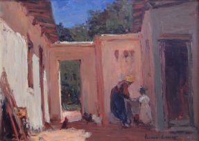 Adriaan Boshoff; A Mother and Child on Wash-day in a Farm Courtyard