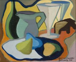 Bettie Cilliers-Barnard; A Still Life with Jug, Fruit and Glasses