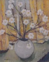 Carl Büchner; Still Life with Spring Blossoms in a White Porcelain Vase
