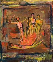 Walter Battiss; Figures Dancing around a Fire