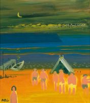 Walter Battiss; Figures Camping near a Lake at Night