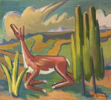Maggie Laubser; Buck and Tree in a Landscape