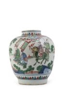 A Chinese Wucai baluster jar, Transitional Period (1620-1644)