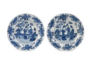 A pair of Chinese blue and white dishes, Kangxi (1662 - 1722)