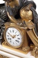 A French gilt patinated bronze and white marble mantel clock, 19th century