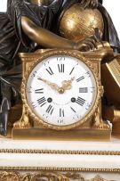 A French gilt patinated bronze and white marble mantel clock, 19th century