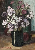 David Botha; Still Life of Flowers in a Vase with Pomegranates