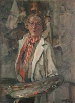 Dorothy Kay; Self Portrait with Red and White Scarf