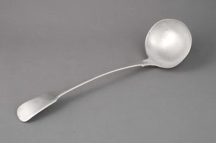 A Cape silver Fiddle pattern soup ladle, Lawrence Holme Twentyman, early 19th century
