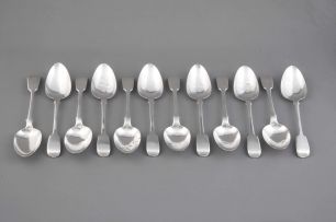 Eleven Cape silver Fiddle pattern table spoons, William Moore, mid 19th century