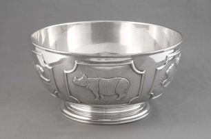 A modern silver rose bowl, The 'World Wildlife Fund' No. 144 of a limited edition of 2000 , Herbert & Lawrence Parsons, for Messrs Tessiers, London, 1976