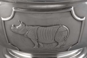 A modern silver rose bowl, The 'World Wildlife Fund' No. 144 of a limited edition of 2000 , Herbert & Lawrence Parsons, for Messrs Tessiers, London, 1976