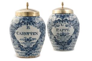 A pair of Dutch Delft blue and white jars, late 18th/early 19th century
