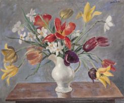 Alfred Neville Lewis; Still Life with Flowers in a White Jug