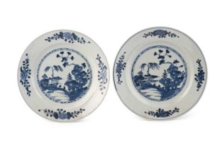 A pair of Chinese blue and white plates, 18th century