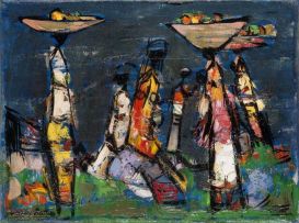 Walter Battiss; Figures with Baskets of Fruit