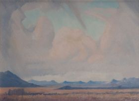 Jacob Hendrik Pierneef; An Extensive Landscape with an Approaching Storm