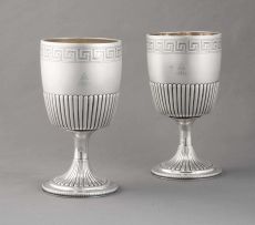 A pair of George III silver wine goblets, possibly William Barrott, London, 1805