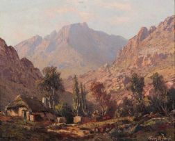 Tinus de Jongh; A Cottage in the Mountains