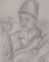 Maggie Laubser; A Malay Boy Playing a Guitar, with a Duck in the Background