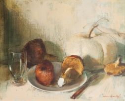 Irmin Henkel; A Still Life with Mushrooms and a Pumpkin