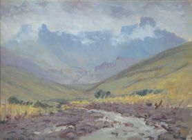 Willem Hermanus Coetzer; A Stream in a Mountainous Landscape