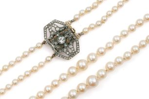 Cultured pearl and diamond necklace