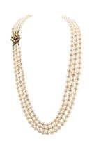 Cultured pearl, gold and diamond necklace, the clasp by Buccellati