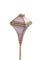 A Russian gold, guilloche enamel and diamond hat-pin, late 19th century