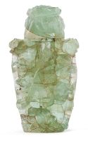 A Chinese green quartz vase and cover