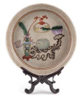 A Chinese craquelure and enamelled saucer dish, Qing Dynasty, 19th century