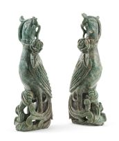 A pair of Chinese carved hardstone figures of phoenix