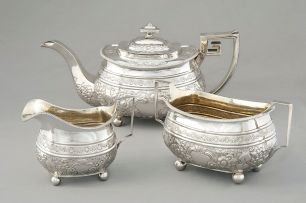 A George III three-piece silver tea service, Simon Harris, London, 1808