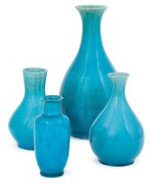 Four Chinese turquoise-glazed bottle vases, 19th and 20th century