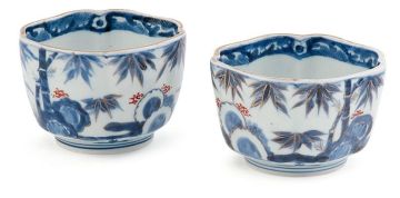 A pair of Japanese Imari blue and white bowls, early 19th century