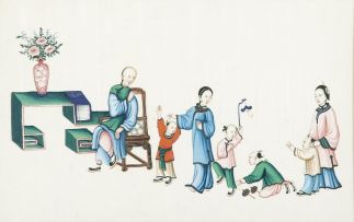A set of twelve Chinese watercolour figural paintings, Qing Dynasty, 19th century