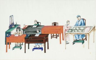 A set of twelve Chinese watercolour figural paintings, Qing Dynasty, 19th century