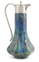 A Pallme-König iridescent glass electroplate-mounted claret jug, circa 1900