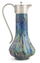 A Pallme-König iridescent glass electroplate-mounted claret jug, circa 1900