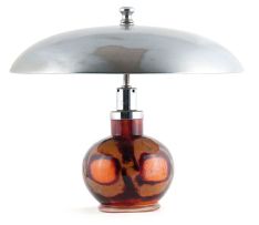 A WMF Ikora chrome-mounted orange and brown glass lamp and shade, 1930s