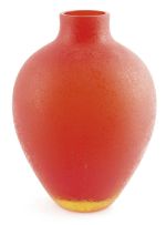 A cased red and yellow glass vase