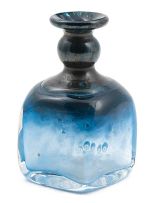A Boda electroplate-mounted iridescent blue glass vase, designed by Bertil Vallien