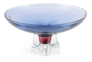 An Archimede Seguso pink and blue glass tazza, Murano, 1960s