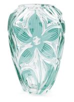 A green overlaid and clear-glass vase, possibly Czechoslovakian