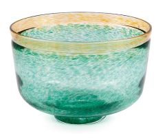 A Boda aventurine and blue bullicante glass pedestal bowl, designed by Bertil Vallien