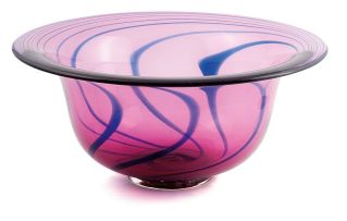 A pink and blue glass bowl, David Reade, 1988