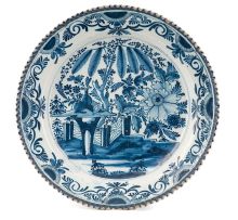 A Dutch Delft blue and white dish, Blompot, 18th century