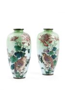 A pair of Japanese ginbari enamel vases, early 20th century