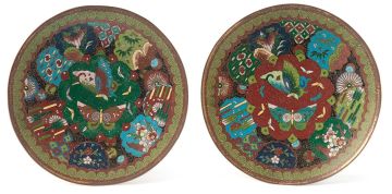 A pair of Japanese cloisonné enamel dishes, Meiji Period (1868-1912)