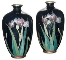A pair of Japanese enamel and ginbari vases, early 20th century